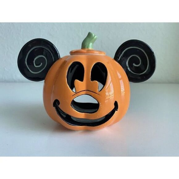 DISNEY Mickey Mouse HALLOWEEN Pumpkin Votive Candle Holder Tea Light Ceramic NEW - Picture 1 of 9